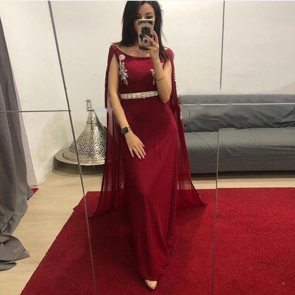 

burgundy evening dresses dubai caftan muslim prom dresses appliques mermaid chiffon gold formal party gowns, Black;red