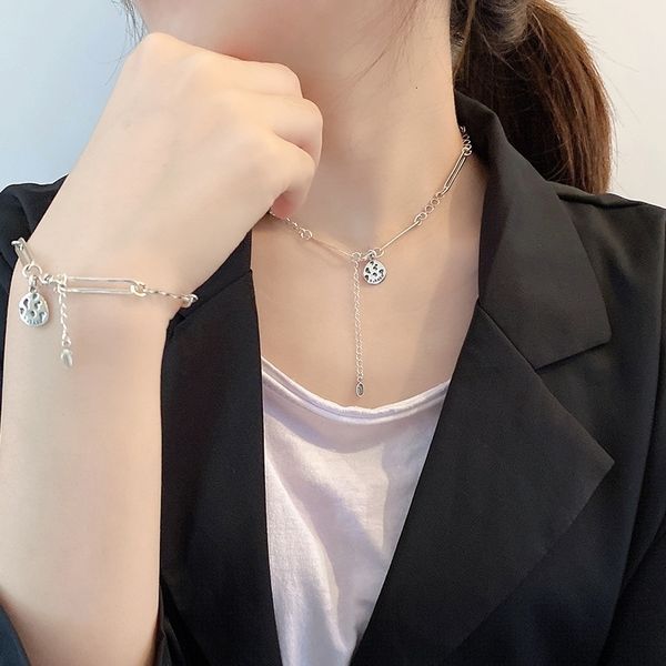 

japanese and korean style s925 sterling silver necklace female black hole bone plate light luxury minority choker valentine's day gift