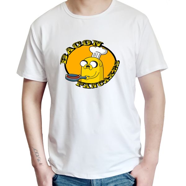 

fashion style modal short sleeves adventure time jake and finn bacon pancakes white t shirt casual tees streetwear
