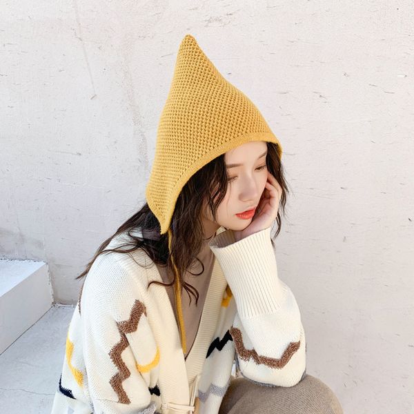 

hat female winter square cute knitted witch hat sweet and warm all-match japanese hedging wool cold, Blue;gray