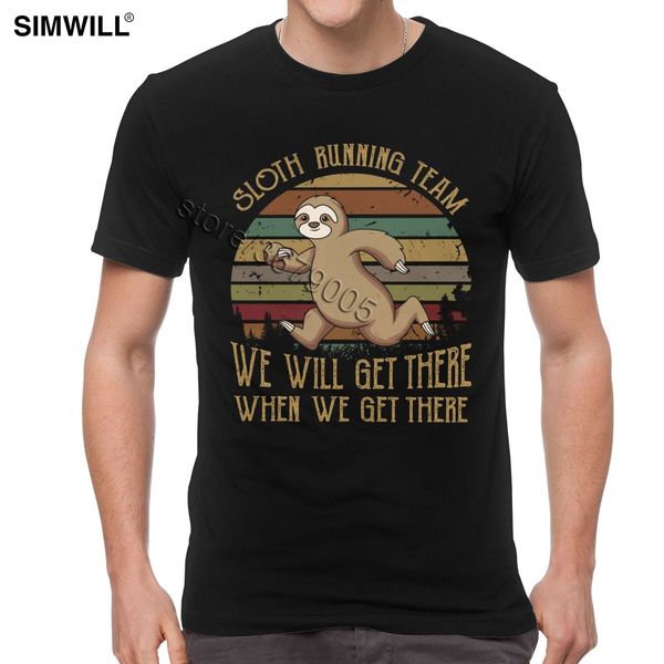 

retro sloth running team t-shirt men print short sleeve cotton tees streetwear sloth lovers t shirt funny lazy animal tshirt