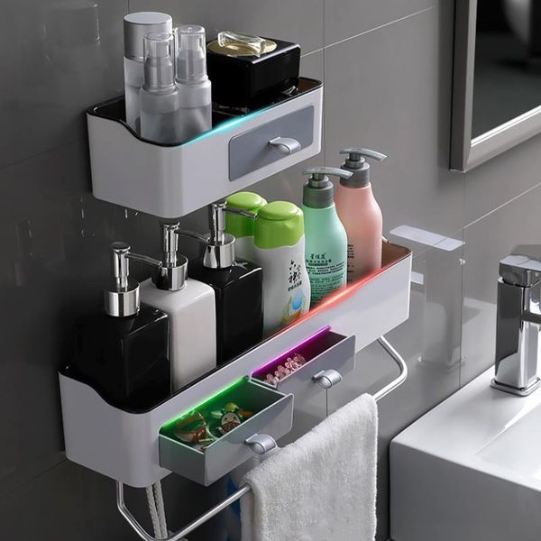 

punch bathroom shower rack bathroom towel rack shampoo cosmetic shower kitchen plastic storage storage