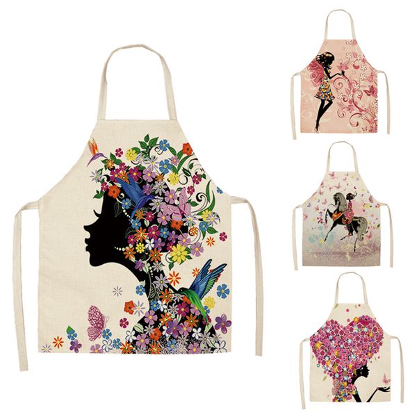 

aprons hongbo 1 pcs cotton linen flower butterfly girl printed kitchen for women home cooking baking waist bib pinafore