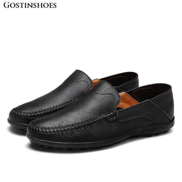 

men shoes casual luxury genuine leather men loafers moccasins slip on mens zapatos size 38-47, Black