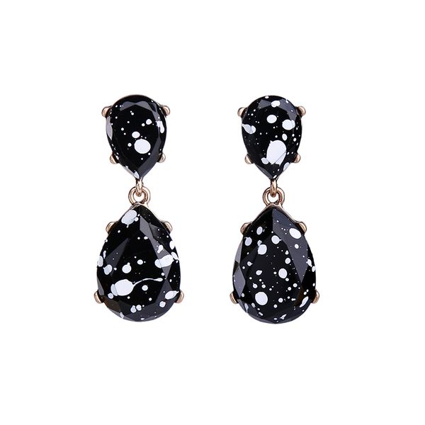 

black resin water drop earrings for women fashion white spotted hanging earrings designer jewelry online, Silver