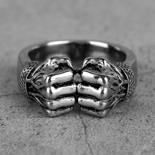 

316l stainless steel angry fist power man men rings punk rock hip hop creativity personality for male boy fashion jewelry gift, Golden;silver