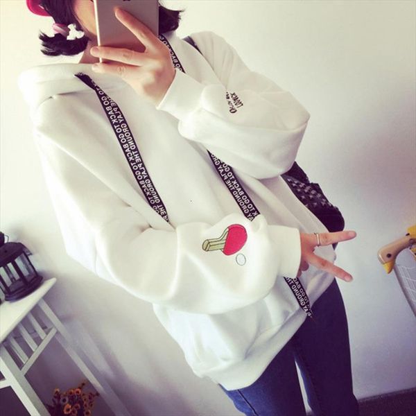 

loose long sleeve student harajuku hoodie table tennis letter embroidered korean style drawstring sweatshirt poleron mujer rz*, Black