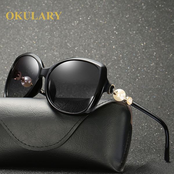 

new women polarized sunglasses oversized eyeglasss uv400 fashion pearl sunglasses with box, White;black