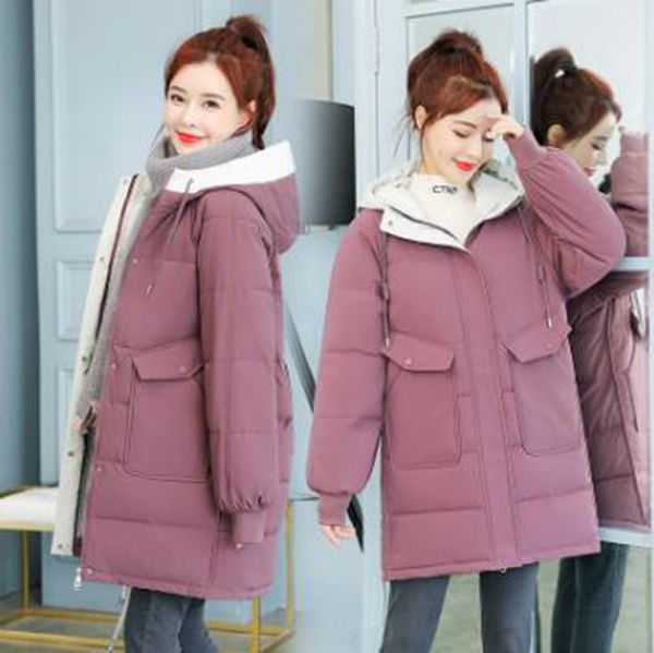 

wholesale winter new fashion ladies mid-length hooded cotton jacket, Black
