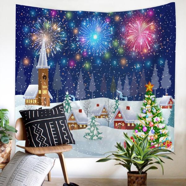 

tapestries dream fireworks castle tapestry wall hanging decoration selling blue comfortable snow falls on christmas