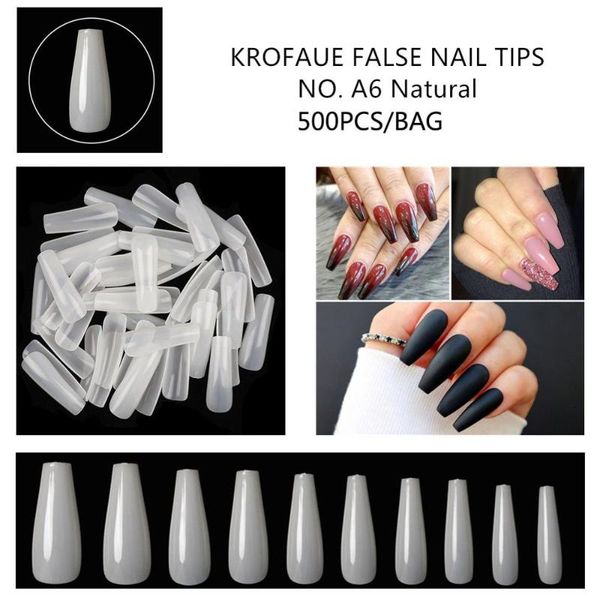 

false nails krofaue long ballerina nail tips with designs press on fake 500 pcs packaging bag manicure set diy tools, Red;gold