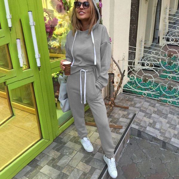 

осень tracksuit с длинным рукавом сгущает толстовки толстовки 2 частей комплекта повседневный костюм женщины с капюшоном tracksuit наборы кр, Black