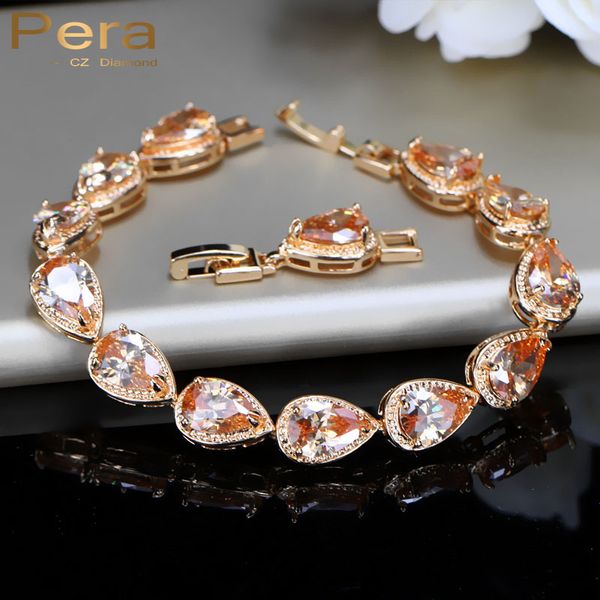 

charm bracelets pera classic gold color connected champagne cubic zircon bridal wedding bracelet jewelry accessories for bridesmaid b038, Golden;silver