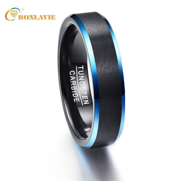 

wedding rings 100% tungsten carbide ring multi-size black matte surface blue promise band men middle anillos para hombres quality, Slivery;golden