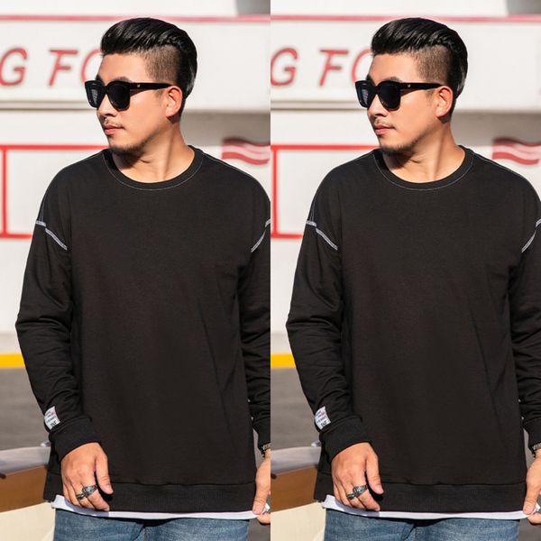 

autumn 2020 new korean style cotton sweater men's plus plus size clothes fashion men's long sleeve pullover coat pullover coat 8ji, Black