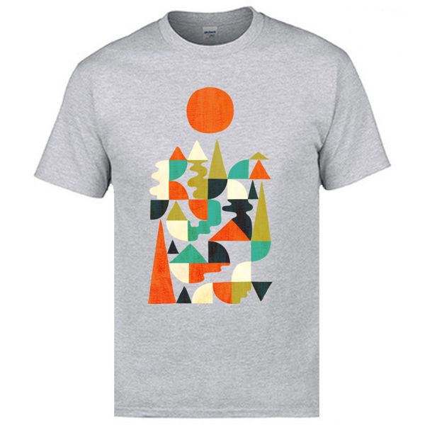 

men's cotton sleeved tee shirts geomety unfinished sunset landscape 3d print hipster tshirts design t shirt
