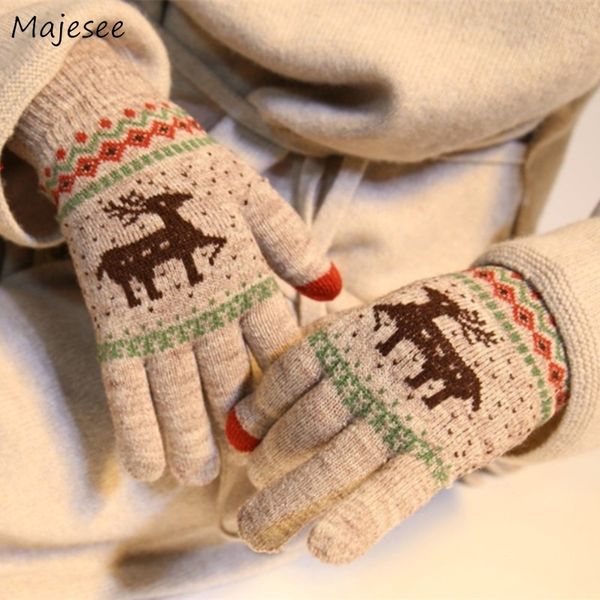 

gloves women winter lovely cute warm plus velvet cartoon student style womens mittens touchscreen knitted cold-proof chic trendy, Blue;gray