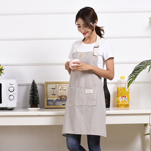 

2 pcs cotton linen cooking apron adjustable soft chef apron with pocket for kitchen js23
