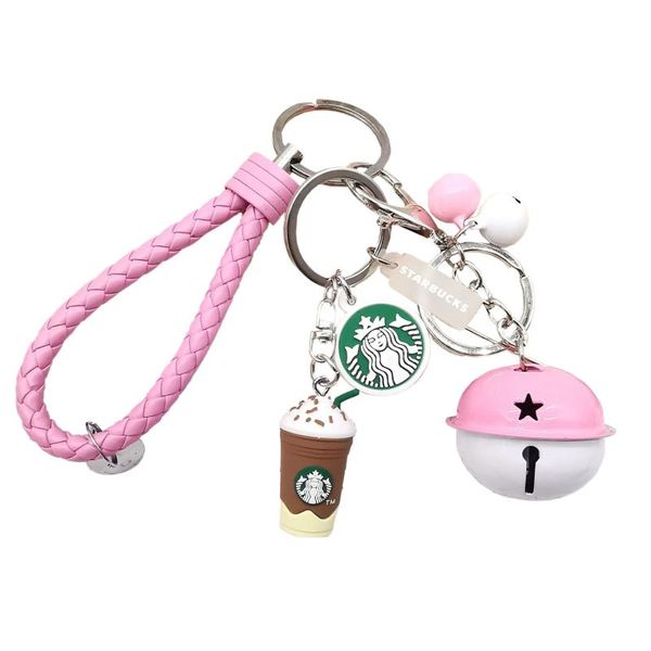 

cute coffee cup model bell keychain for young men and women couple jewelry key chains accessories leisure style keyring, Silver
