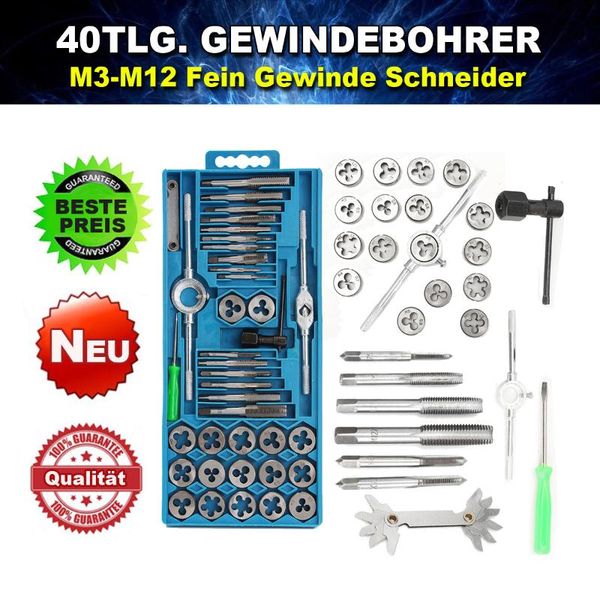 

40pcs/set metricing tap wrench tip and die pro set m3-m12 screw thread metric plugs taps nut bolt alloy metal hand tools