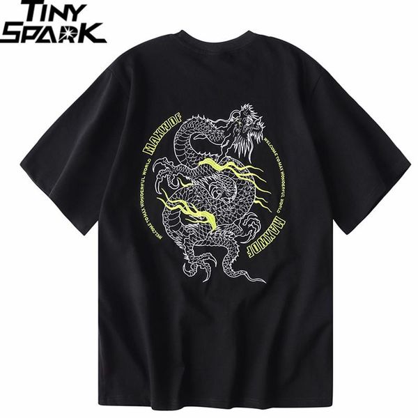 

men t shirt hip hop 2020 streetwear chinese dragon tshirt summer short sleeve harajuku t-shirt cotton tees embroidery black, White;black