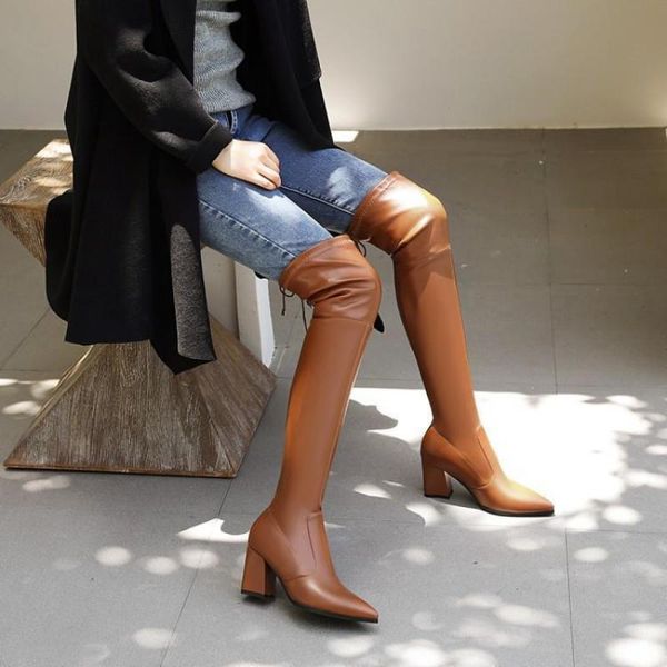 

autumn 2020 pointed thin leg heels over knee boots large size 31 to 46 women high heel white boots oner the knee long, Black