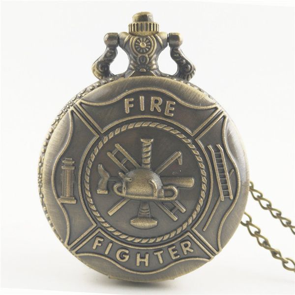 Antique Bronze Retro Mens Estados Unidos Oficiais US bombeiro pingente EUA Militar Fire Dept Femininos Colar relógio de bolso jóias pingentes de
