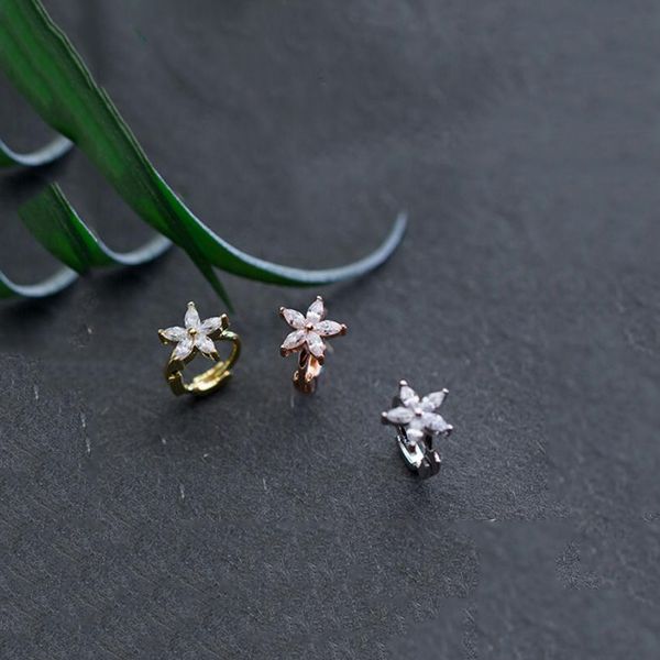

exaggerated 925 sterling silver cz flower hoop earrings for women girls 2020 fashion piercing huggie earrings zilveren oorbellen, Golden;silver