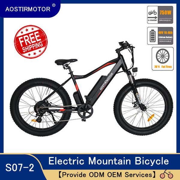 

aostirmotor electric mountain bike fat tire electric bicycle beach cruiser booster bike 750w ebike 48v 10.4ah lithium battery, Silver;blue