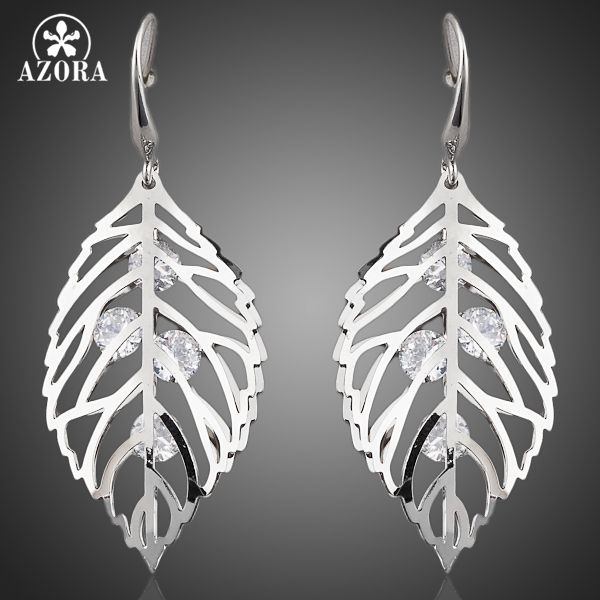 

dangle & chandelier azora the leaves white gold color austrian crystal drop earrings te0040, Silver