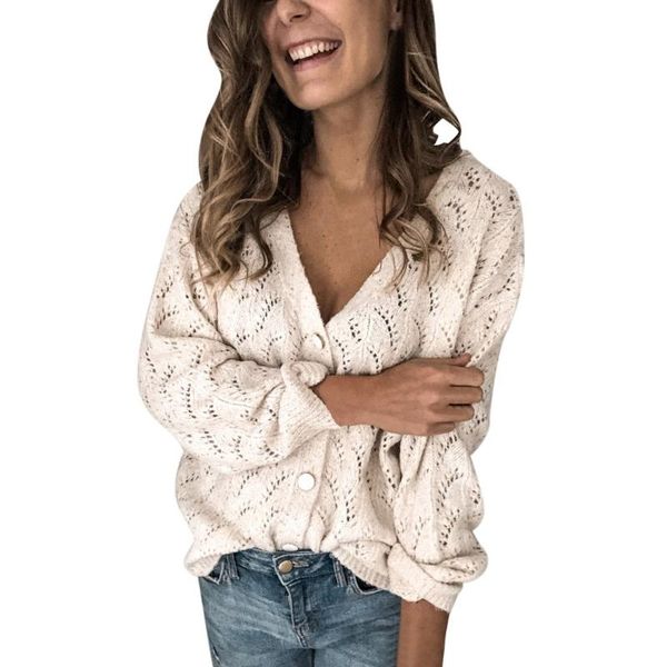 

women's sweaters solid v-neck color long sleeve buttons turtleneck hollow out cashmere cardigan sweater, White;black