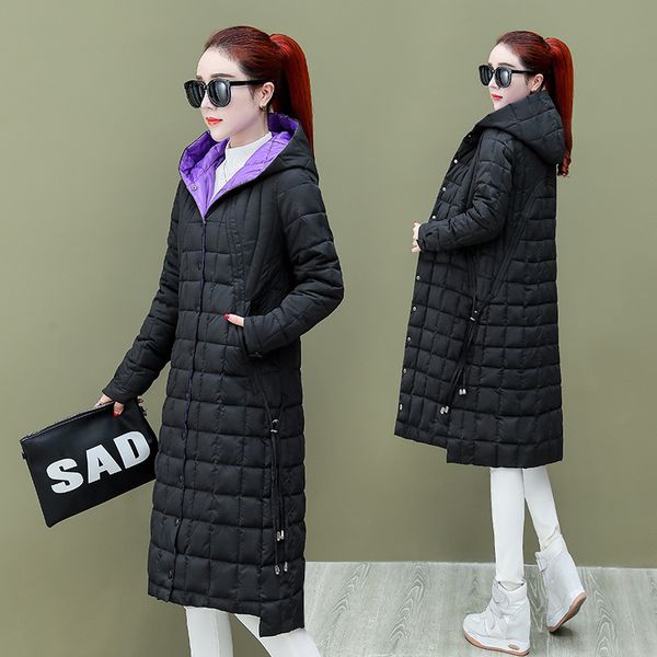 

long women jacket quality women coats women s long knee length 2020 new winter wear color hoodie light down, Black