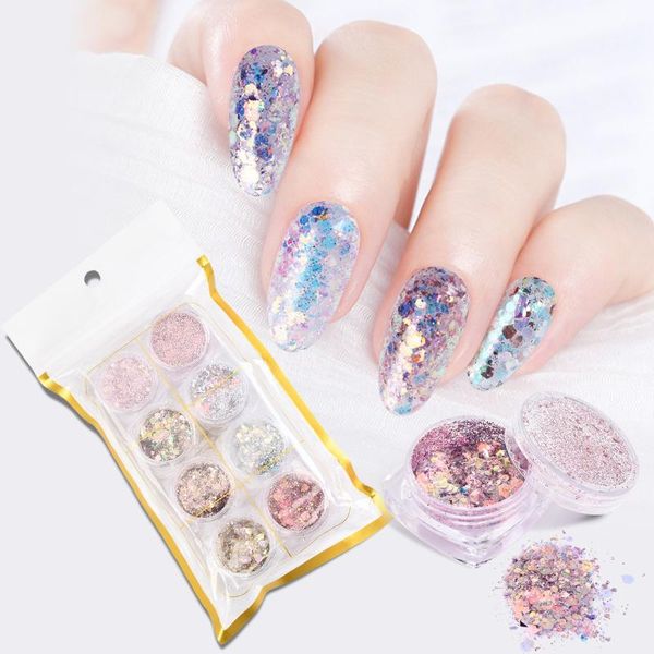 

nail glitter 8 pcs set mermaid flakes shiny art decoration accessories powder charms pigment dust diy holographic, Silver;gold