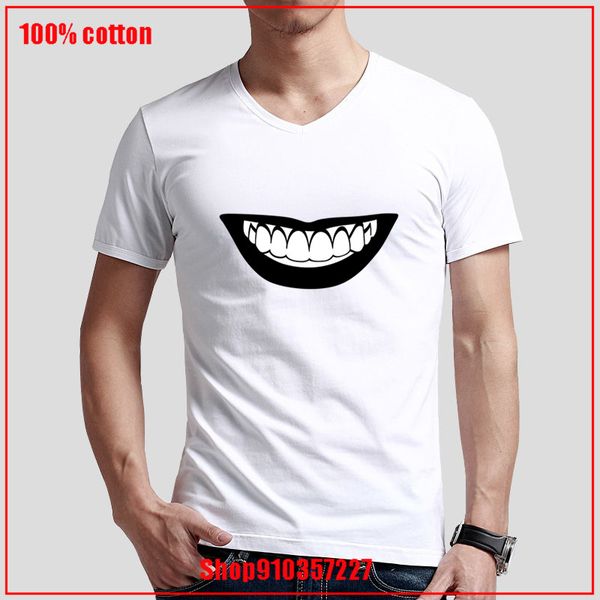 

2020 smiling mouth with white teeth shirts clothes boys v-neck clothes boyfriend's day gift color diversified couple t-shirts