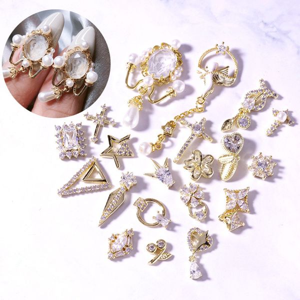 

charm retro style zircon triangle flower nail art rhinestone diy nail art jewelry decoration, Silver;gold
