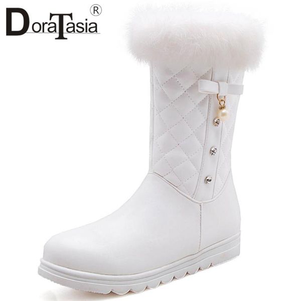 

doratasia размер 28-40 женщины snow boots дамы fur boots моды боути украшения обувь женщина casual зима теплая середина теленок, Black