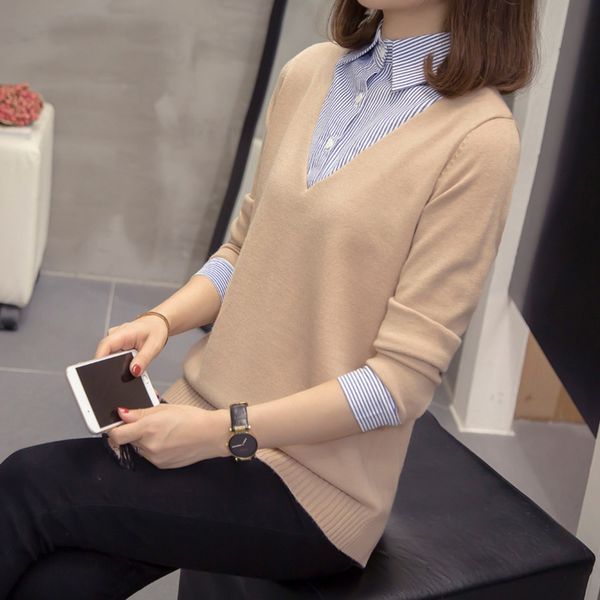 

plus size stripe patchwork pullovers sweaters women 2020 autumn winter trendy korean style ladies jumpers oversized knitted, White;black