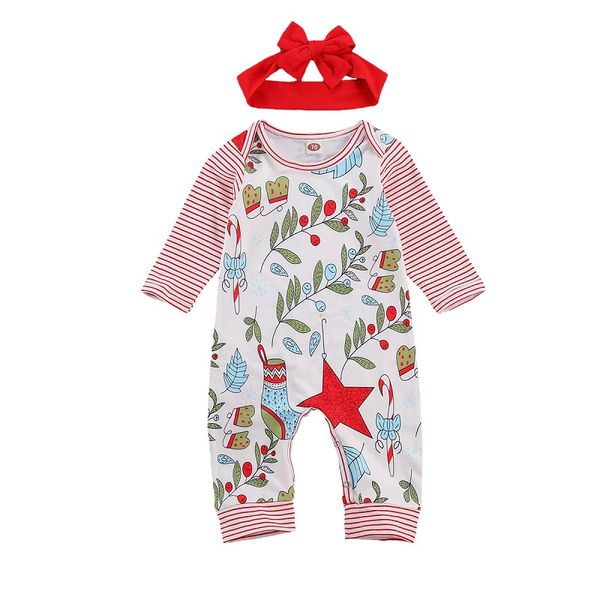 

jumpsuits 2021 christmas born baby boy girl striped long sleeve floral romper jumpsuit headband 2pcs xmas clothes, Blue