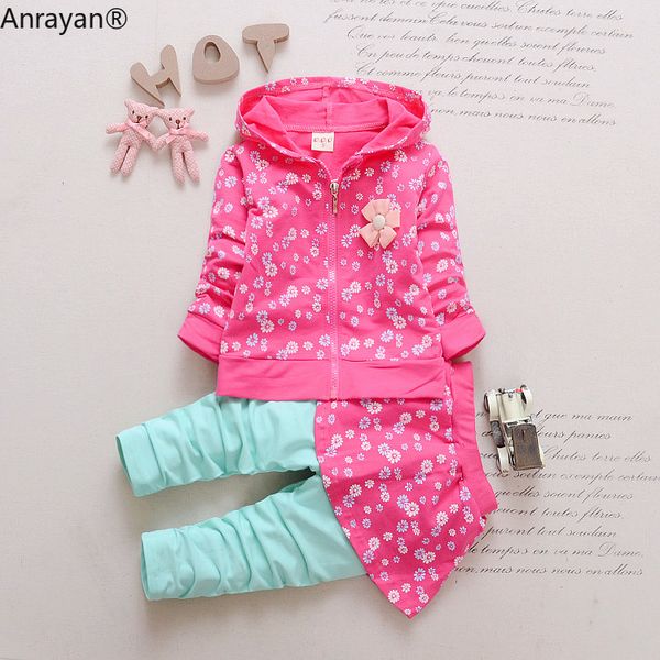 

new spring autumn kids cartoon girls long sleeve flower t-shirt pants sets infant cotton suits children flower clothes tracksuit, White