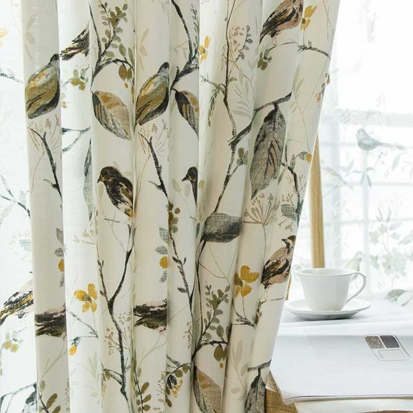 

american pastoral cotton and linen curtains half shaded bird pattern living room curtains finished window curtain for bedroom