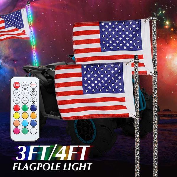 

3/4ft rgb waterproof bendable wireless remote control super bright led flagpole lamp light dc12v+america flag for suv atv utv