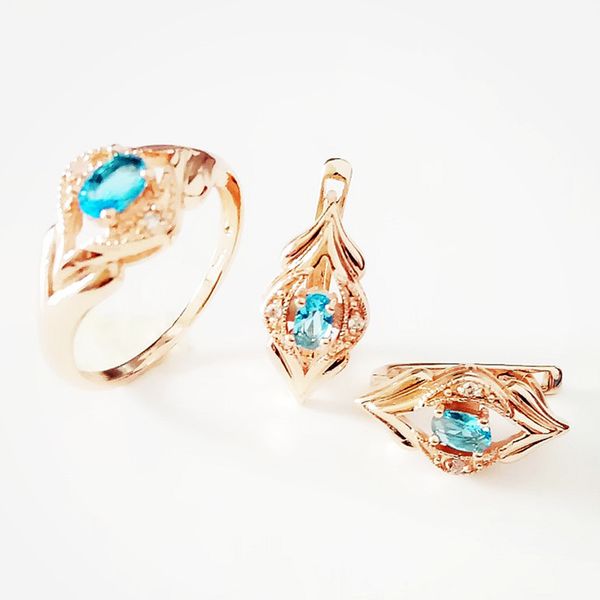 

2020 jewelry sets blue cubic zircon jewelry sets ladies jewellery 585 gold color fashionable earring+rings kits, Silver