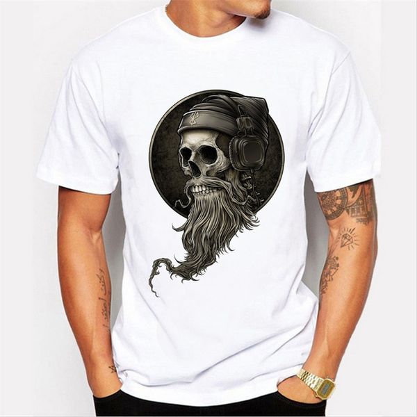 

new fashion men's punk style vintage pirate skull printed t-shirt hipster design customized for male funny tees harajuku