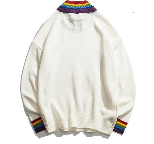 

dark icon rainbow collar pullover men s sweater 2019 winter loose style sweater for men high street sweaters black white003, White;black