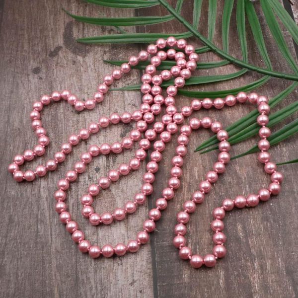 

lovely pink long necklace simulated pearl shell beads strand chain necklaces round glass pearls statement women jewelry 56" a970, Silver