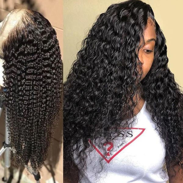 

lace wigs melodie kinky curly peruvian front human hair preplucked deep water wave 13x6 frontal wig for black women, Black;brown