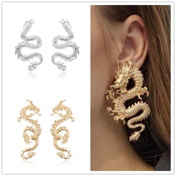 

stud fashion dragon earrings unique exaggerate gothic vintage style for women jewelry gift, Golden;silver