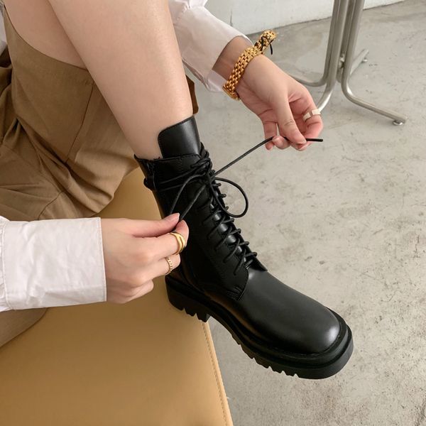 

boots female women shoes ankle 2020 autumn british wind pu leather thick with short boots motorcycle ladiesshoes ymb302, Black