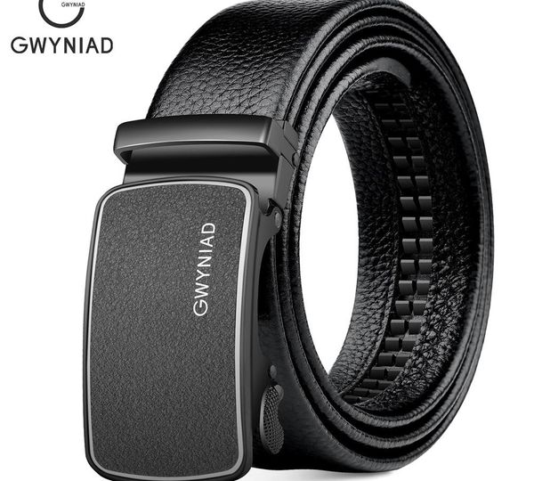 

gwyniad men belts luxury cow leather alloy automatic buckle belt for men formal casual black belt for male t200427, Black;brown