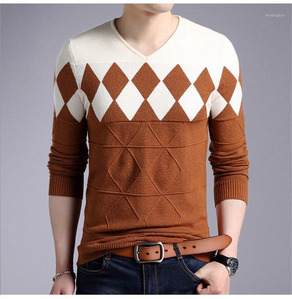 

sweaters casual males clothing rhombus square lattice panelled mens designer sweaters fashion slim v neck mens, White;black